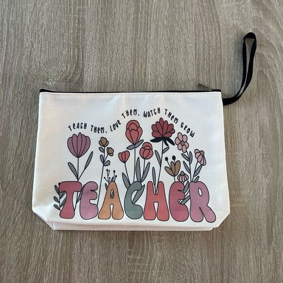 NWOT … Floral “Teacher” Canvas Bag - Picture 2 of 3